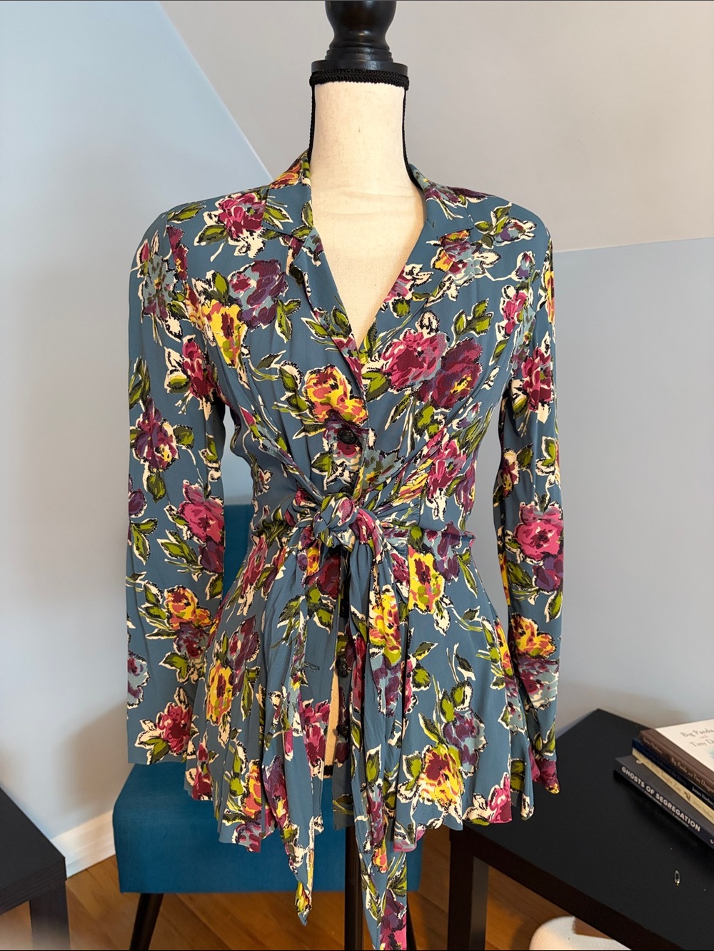 Betsey Johnson Teal Floral Blazer with Purple & Yellow Accents